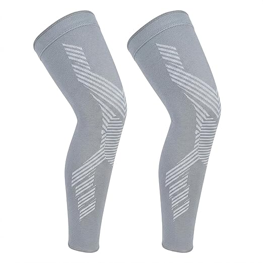 NuCamper Full Leg Compression Sleeves for Men and Women,2 Pack Legs Sleeves Long Knee Brace Support for Running, Basketball, Cycling, Workout, Sports - Gray,3XL