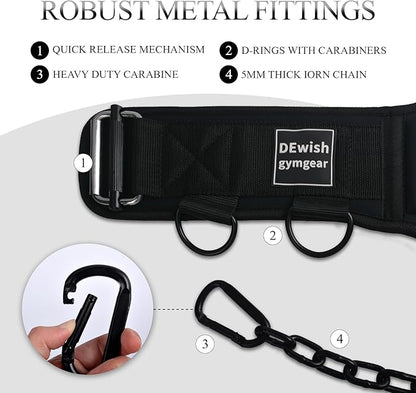 2-in-1 Weightlifting Belt with 36 IN Steel Chain & Self Locking, Dip Belt for Pull Up, Squat, Deadlifts & Added Weight Training