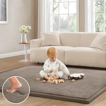 Baby Play Mat for Floor Nursery Rug Muscle Mat Area Rug Playroom Rug 79"x79" Playpen Mat Memory Foam 1.3" Thick Crawling Mat for Babies,Toddlers, Infants, Kids,Camel