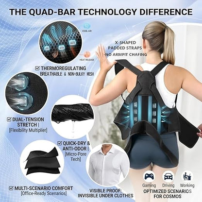 Back Brace Posture Corrector for Women and Men Upper Back Support for Neck, Shoulder & Back Pain Relief, and Better Scoliosis Hunchback Support, Comfortable Adjustable Spine Support for Office, Work and Home（Black/Small)