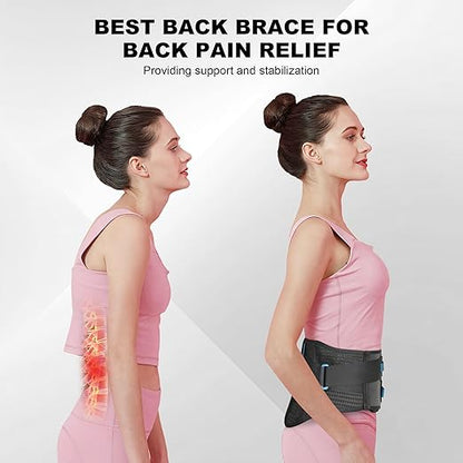 Back Brace For Lower Back Pain With Lumbar Pad，Back Support Brace For Men And Women With Dual Adjustable Straps，Back Brace For Lifting At Work For Herniated Disc, Sciatica, Scoliosis(2XL Fits 37.5"-47")