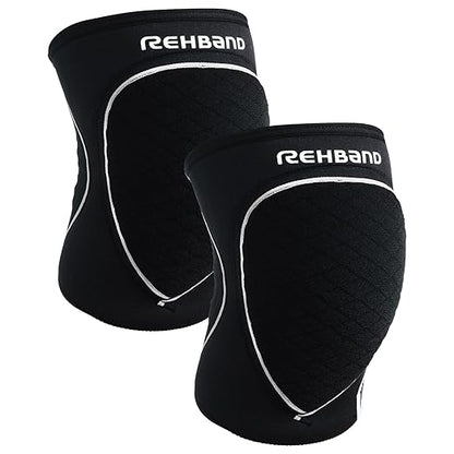 Rehband Knee Pads for Volleyball, Handball & Indoor Sports, Neoprene Knee Sleeve Protector, Comfortable & Snug Fit, Shock-absorbing Sports Knee Pads Unisex, Colour:Black - 1 Pair, Size:X-Small