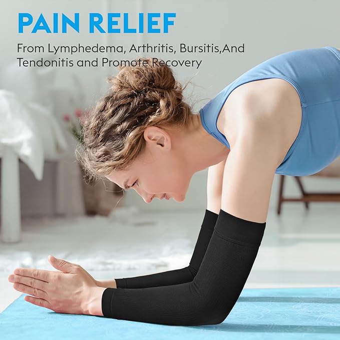 KEKING® Compression Arm Sleeves, Firm 20-30mmHg Graduated Compression Full Arm Support for Recovery, Pain Relief, Tendonitis, Golfers & Tennis Elbow Brace, Workouts Sports - Latex Free Black 3XL