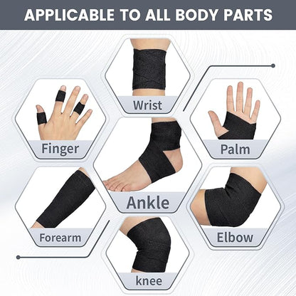 18 Pack Self Adhesive Cohesive Wrap Bandages, Strong Elastic Cohesive Sports Wrap, Black Athletic Tape and First Aid Supplies for Ankle Support, Athletic Tape for Stretch Athletic, Sports