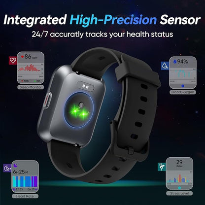 Smart Watches for Men Android & iPhone, 1.8" Alexa Built-in Smartwatches Fitness Tracker Watch with Bluetooth Calls, IP68 Waterproof, Heart Rate/Sleep/SpO2 Monitor, 110 Sport Modes - Black
