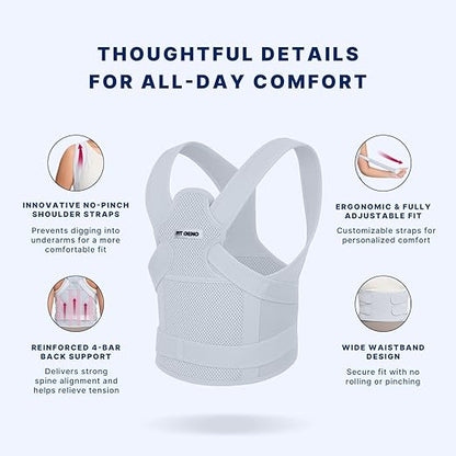 Fit Geno Back Brace Posture Corrector for Men & Women: Shoulder Straightener Adjustable Full Back Support Pain Relief - Scoliosis Hunchback Spine Corrector (Large)