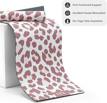 ILILI Yoga Mat Leopard Print Yoga Mat 8mm, Suede & TPE Thick Exercise Mat, Workout Mat for Women Men, 72''x25'' Fitness Mat with Strap for Home Gym, Yoga, Pilates, Stretching