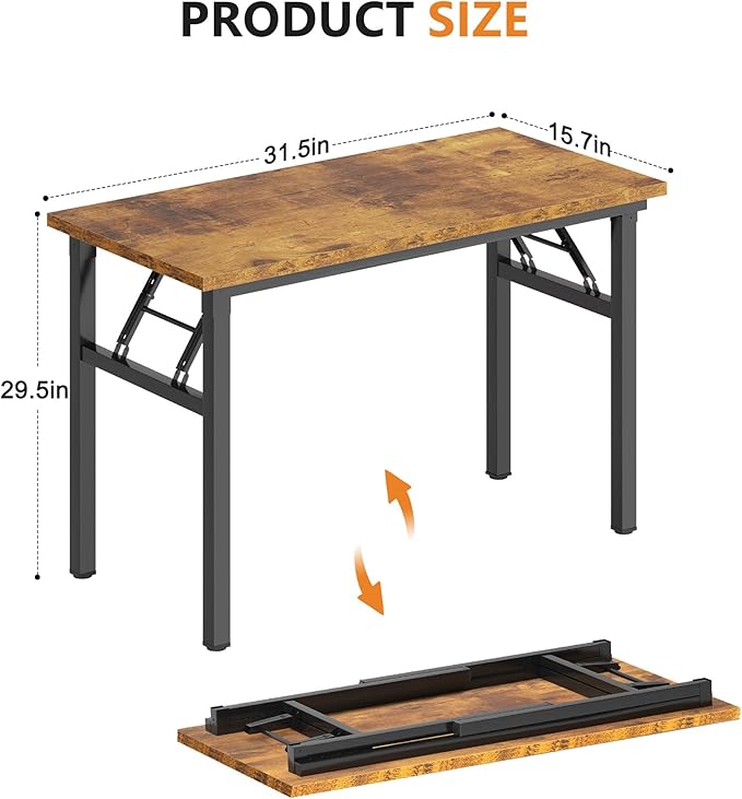 DlandHome Folding Desk - 31.5 Inch Small Computer Desk for Home Office - Folding Table Writing Table for Small Spaces - No Assembly Required - Retro