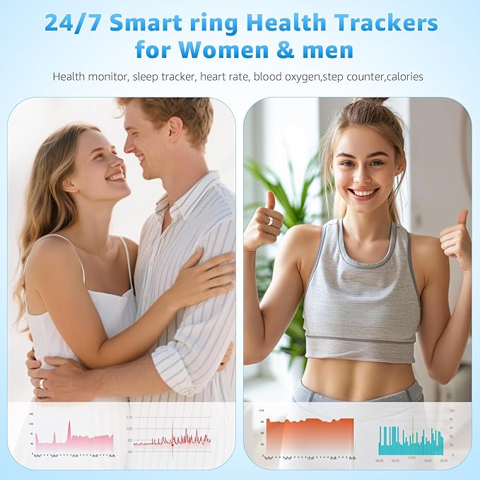 Smart Ring Health Tracker for Women & Men, Fitness Ring with Heart Rate Blood Oxygen, Sleep monitor, Step Tracker, IP68 Waterproof Compatible with iOS & Android, No Subscription Fee (Rose Gold, 10)