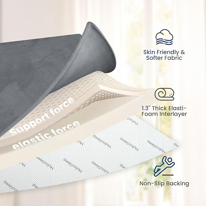 Huloo Sleep Baby Play Mat for Floor,1.3" Thick Elasti-Foam Large 59"×71" Playpen Mat,Non-Toxic Certified Water-Repellent Coral Velvet, Non-Slip Safe Crawling Mat for Tummy Time, Toddler & Infant (Dark Grey)