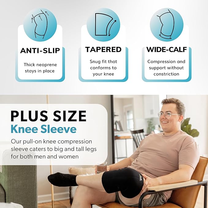 BraceAbility Plus Size Neoprene Knee Sleeve - Bariatric Knee Compression Sleeve for Large Legs and Big Thighs, Arthritis Joint Pain Support Knee Brace for Obese - Fits Men and Women (5XL Wide Calf)