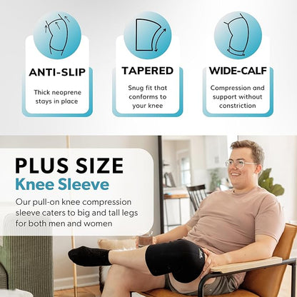 BraceAbility Plus Size Neoprene Knee Sleeve - Bariatric Knee Compression Sleeve for Large Legs and Big Thighs, Arthritis Joint Pain Support Knee Brace for Obese - Fits Men and Women (5XL Wide Calf)