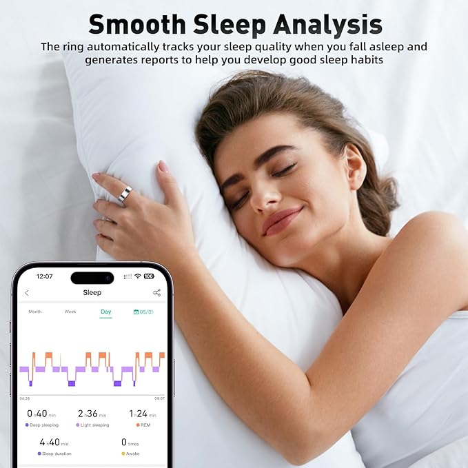 Smart Ring with Sleep Monitoring, Step Counting, Heart Rate, Blood Oxygen for iOS and Android, No Subscription Fee, IP68 Waterproof Health Tracker (Silver, 11)