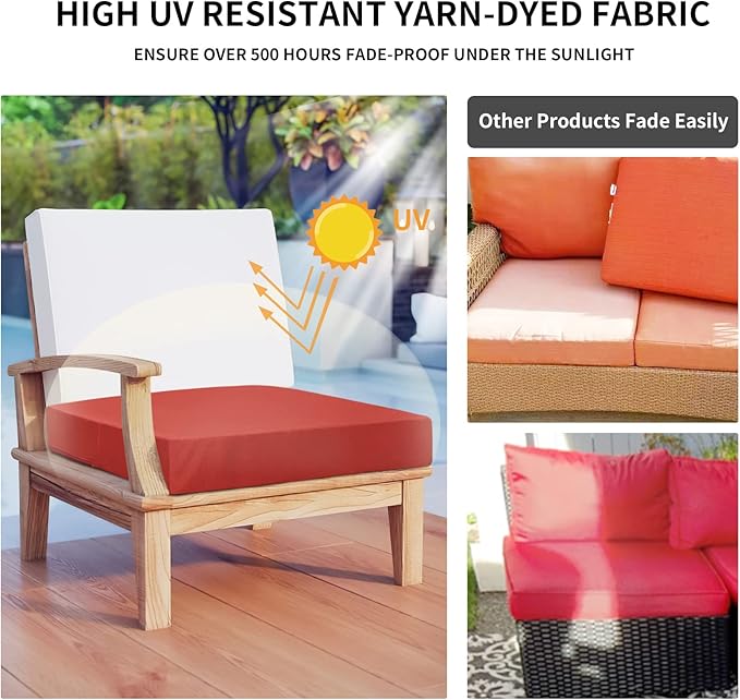 Easy-Going Waterproof Patio Cushion Covers 20x18x4 inch 2 Pack Replacement Non-Slip Outdoor Seat Cushion Slipcover with Zipper. Terra Red