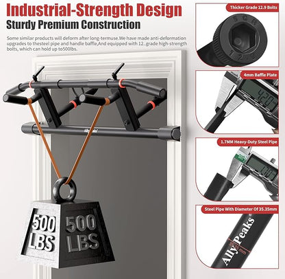Ally Peaks Pull Up Bar for Doorway,Adjustable Handle Width Pullup Bar with 2Pcs Exercise Resistance Bands,New 2026 Upgraded At Home Workout Equipment Chin Up Bar,Multiple Original U.S. Patents