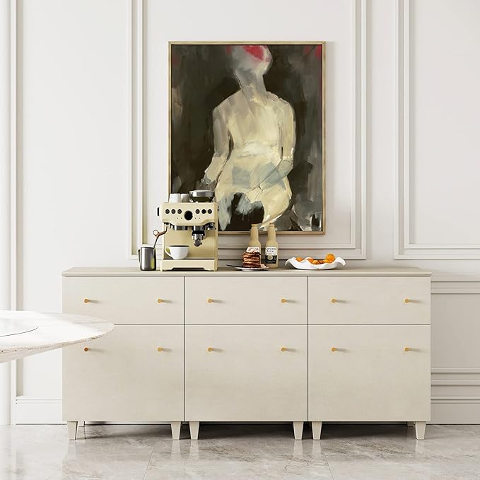 WAMPAT Set of 3 Storage Cabinets, 70.8" Kitchen Sideboards with Drawers and Doors, Modern Beige Coffee Bar Cabinets with Adjustable Shelves and Solid Legs for Living Room, Entryway, Hallway