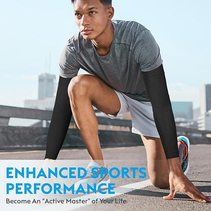KEKING® Compression Arm Sleeves, Firm 20-30mmHg Graduated Compression Full Arm Support for Recovery, Pain Relief, Tendonitis, Golfers & Tennis Elbow Brace, Workouts Sports - Latex Free Black L