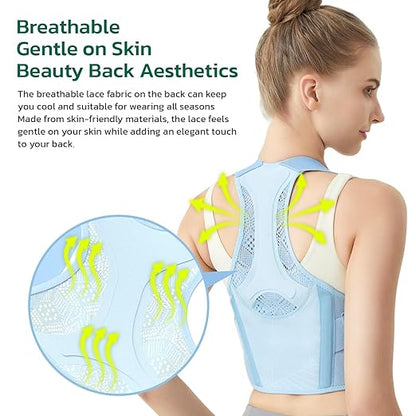aoFIT Posture Corrector for Women, Lightweight and Breathable Back Brace for Pain Relief, Rounded Shoulders and Hunchback, Compact & Portable with Fashionable Design, Invisible Under Clothes Blue M