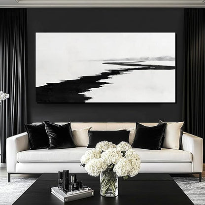 SDYA Black and White Pictures for Wall Decor Minimalist Canvas Painting 48x24 Hanging Decor for Bedroom Large Wall Art for Office