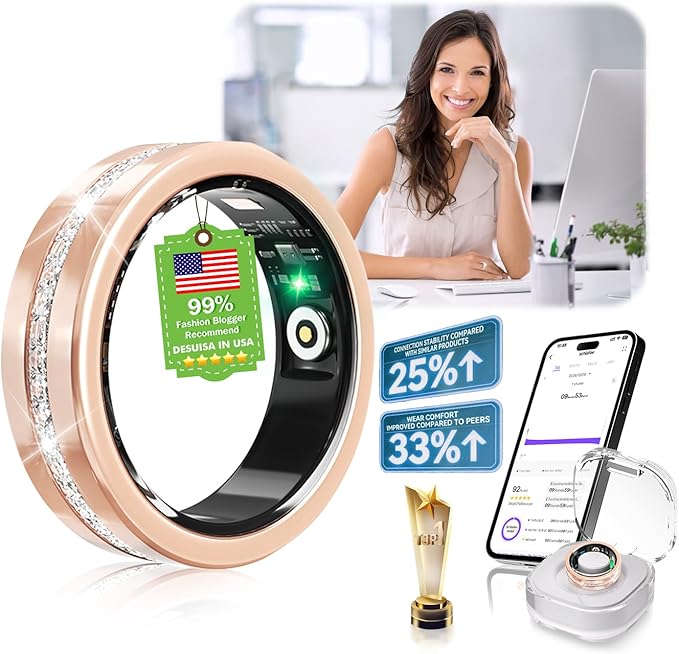 10 Gen Diamond Smart Ring and Wireless Charging Case【Industry Ranking No.1 – 0 Measurement Error】 2026 Smart Ring for Women & Men for Sleep Tracking Wearable Device,Fitness Ring【Gold 10#】