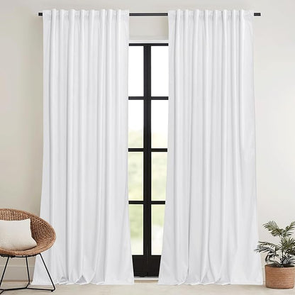 RYB HOME White Velvet Curtains 102 inches with Hook Belt, Soft Fabric Room Darkening Thermal Insulated Luxurious Home Decor Curtains for Living Room Bedroom, W 52" x L 102", 2 Panels Set