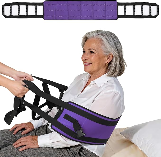 Rhino Valley Transfer Sling, Gait Belt with 10 Padded Handles, Non-Slip Nursing Transfer Belt, Safety Standing and Lifting Aid for Disabled, Elderly, Seniors, Injured, Purple+Black