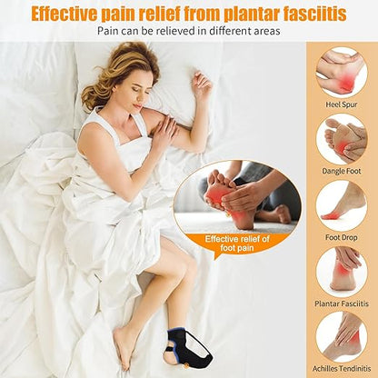 Plantar Fasciitis Night Splint Sock with Hand-Held Massage Tool Upgraded Soft Plantar Fasciitis Brace for Women Men for Achilles Tendonitis Foot Drop Heel Spur Pain Relief Black-Blue (Large)