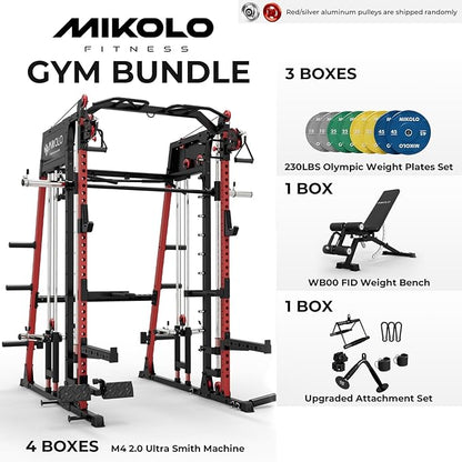Mikolo M4 2.0 Smith Machine, All-in-One Home Gym Power Cage with LAT Pulldown & Cable Crossover, Squat Rack for Full Body Workouts