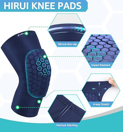 HiRui Knee Pads for Kids Youth Adult, Basketball Baseball Knee Brace Knee Support, Collision Avoidance Kneepad Compression Knee Sleeve for Volleyball Football Cycling Running-1Pair (Navy Blue, M)