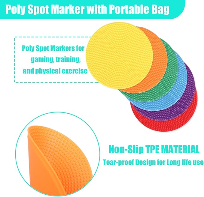 4inch & 9inch Poly Spot Markers for Agility Dot for Gym/PE Training, Dance, 6/12/24 Pcs Round Multiple Color & Size Rubber Non-Slip Spot Marker for Games, Floor Dots and Sport Activities