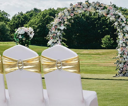 Spandex Gold Chair Sashes Bows 50 Pack Stretch Chair Bands with Buckles Elastic Slider Chairs Ties for Wedding Decorations Party Reception Events Banquet Decor - Metal Gold