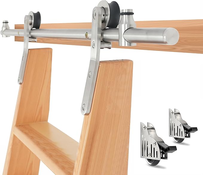 DIYHD 6.6FT Stainless Steel Sliding Library Ladder Hardware Kit, Bottom Wheel with Brake,300 lbs Capacity, Satin Finish (No Ladder)