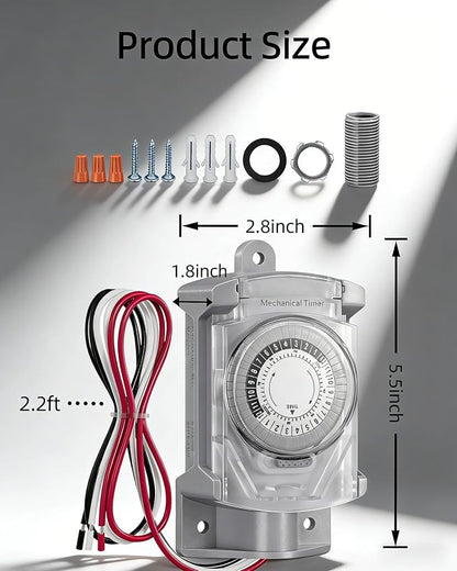 24 Hour Heavy Duty Mechanical Timer Switch with 30 Minutes Intervals, 20 AMP,120V Power Control, for Waterproof Junction Box, RV Outlet, Pool Pump, Power Distribution Box,Outdoor Light