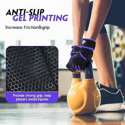 Workout Gloves Gym Gloves Weight Lifting Gloves for Men Women with Full Palm Pad,Strong Wrist Wraps Support,Enhanced Grip,for Fitness,Training,Weightlifting,Exercise