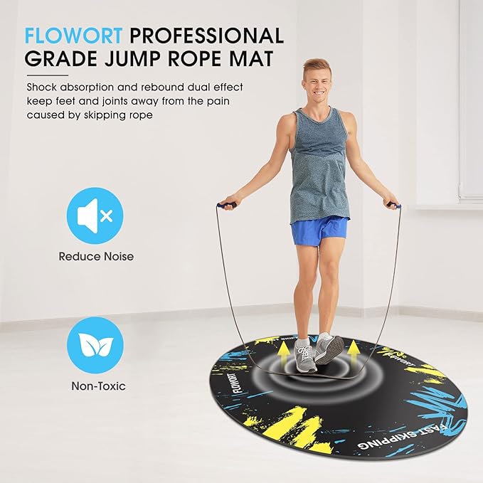 Cheete Jump Rope Mat Large Rubber Exercise Mat Indoor Outdoor Shock Absorbing Mat Non-Slip Oval Design for Floor & Rope Protection, Workout Mats for Home Gym Flooring