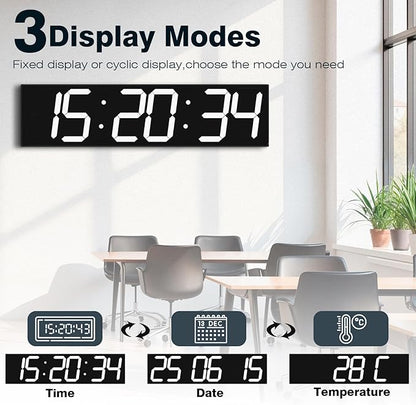 CHKOSDA Digital Wall Clock with Large Display, 28.4‘’LED 6-Digit Large Clock with Adjustable Brightness, Multifunction Digital Timer with Countdown and Stopwatch (White)