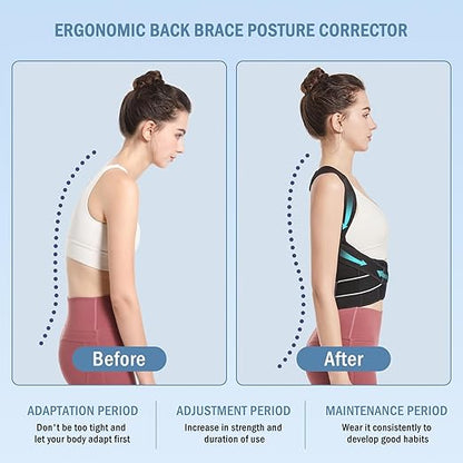 Posture Corrector,Suitable for Men and Women Upper and Lower Back Pain Relief - Scoliosis, Hunchback, Eicgo Adjustable Posture Corrector belt,Comfortable and Breathable Back Straightener (Black, XX-Large)
