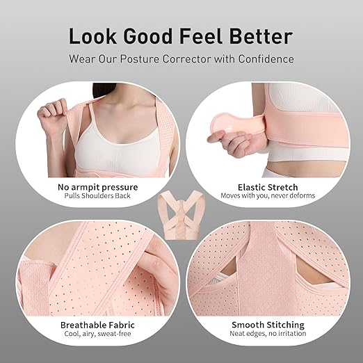 WNIEYO Back Brace Posture Corrector for Women Shoulder Straightener for Upper and Lower Back Pain Improving Postura Support Belt for Scoliosis (Pink,M/L)