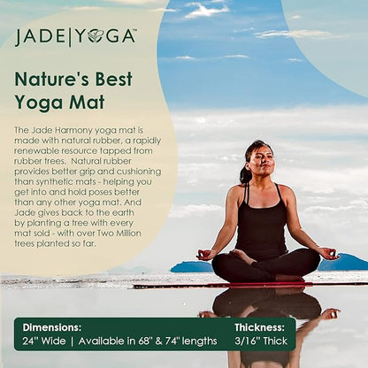 JadeYoga Harmony Yoga Mat - Durable & Thick Gym Fitness Mat, Non-Slip Natural Rubber Yoga Mat - Home Exercise & Stretching Mat, Workout Mat - Yoga, Pilates & Meditation for Women & Men