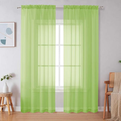 Simplebrand Lime Sheer Curtains 63 Inch Length 2 Panels, Rod Pocket Solid Color Window Sheer Curtain Panels, Elegant Curtains & Drapes for Living Room, Bedroom 2 Panels (Ivory, 42" W x 63" L)