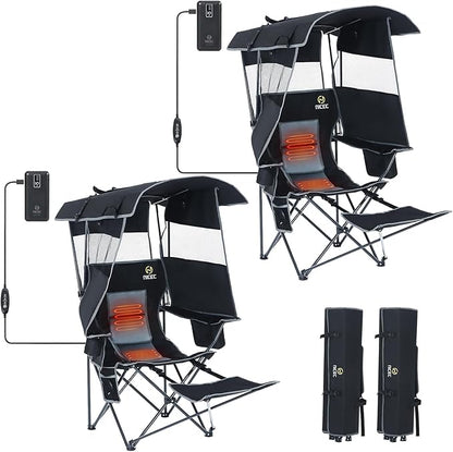 Nice C Chair with Canopy, Heated Camping Chair with Battery, Outdoor Sports Chairs with Shade, Heated Folding Umbrella Lawn Chairs, with Removable Footrest (2-Pack)