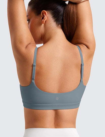 CRZ YOGA Butterluxe Adjustable Spaghetti Strap Sports Bras for Women - Scoop Neck Wireless Padded Yoga Workout Crop Top