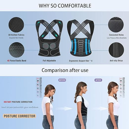 Instant Posture Corrector for Women & Men, Back Brace for Neck Shoulder Upper Back Pain Relief, Adjustable Posture Correcter for Hunchback Slouching, Invisible Under Clothes, Lightweight Comfort (Large)