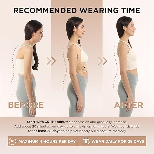 Vicorrect Adjustable Posture Corrector for Women: Comfortable Fit for Body Types - Invisible Under Clothes Wearable for Sitting and Exercise - Helps with Upper Back Shoulder Neck Pain (Beige, Large)