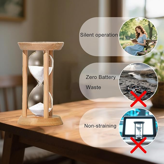 Wood Hourglass 60 Minute, Large Bamboo Sand Timer,60 Min Sand Clock,reloj de Arena- Decorative Sandglass for Tea Time,Classrom,Office,Cooking,White