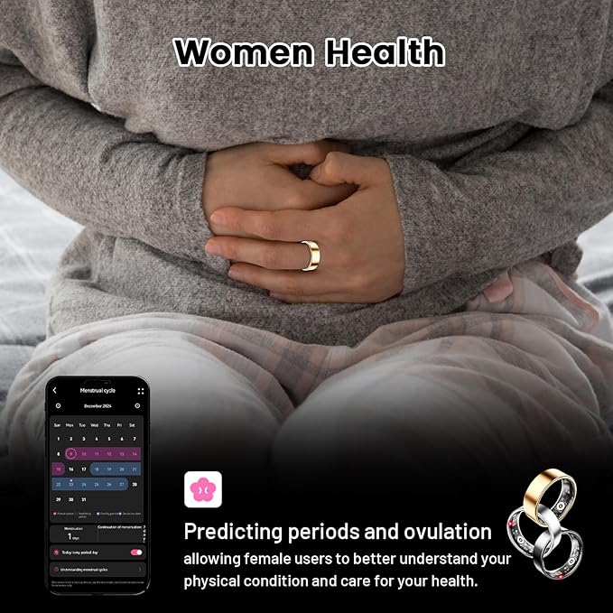 Mirlray Smart Ring for Women & Men, Smart Ring Health Tracker, Blood Oxygen & Heart Rate Monitor, Long Lasting Battery Sleep Ring, Waterproof Fitness Ring (Rose Gold, 9)