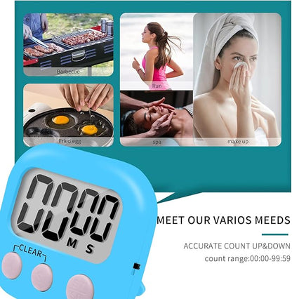 12 Pack Small Digital Kitchen Timer Magnetic Back and ON/Off Switch,Minute Second Count Up Countdown（White,Blue,Orange