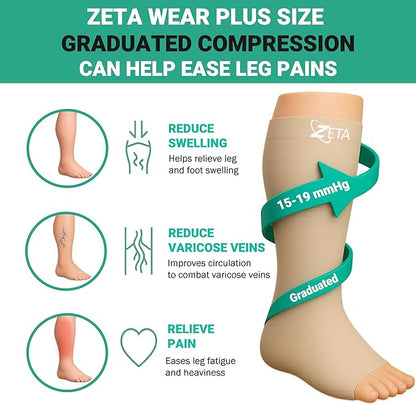 Zeta Wear Plus Size Compression Sleeves 15-19mmHg Medical Grade Wide Calf