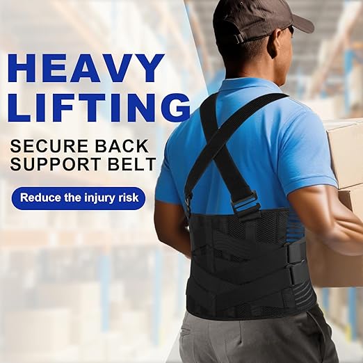 DARLIS Work Back Brace with Removable Suspender Straps, Posture Corrector Protector for Heavy Lifting Safety, Back Support Belt for Men Women in Construction, Moving, Warehouse Job M(33.5"-39.5)