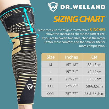 Dr.Welland Leg Sleeves (PAIR) Copper Infused for Arthritis,Meniscus Tear, ACL, MCL, Joint Pain Relief - Thigh & Calf Support